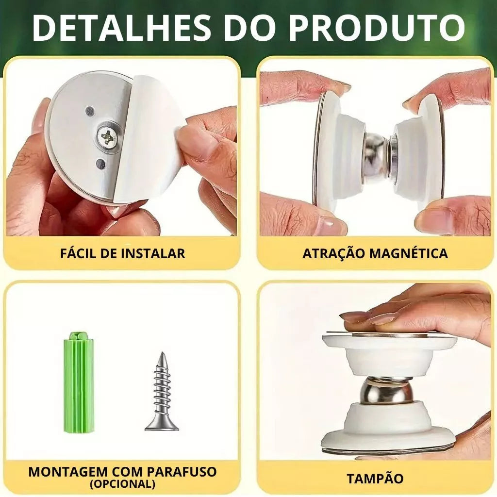Trava Porta Magnético em Aço Inox com Adesivo e Parafusos – Fixador de Porta com Ímã Lar da Ana