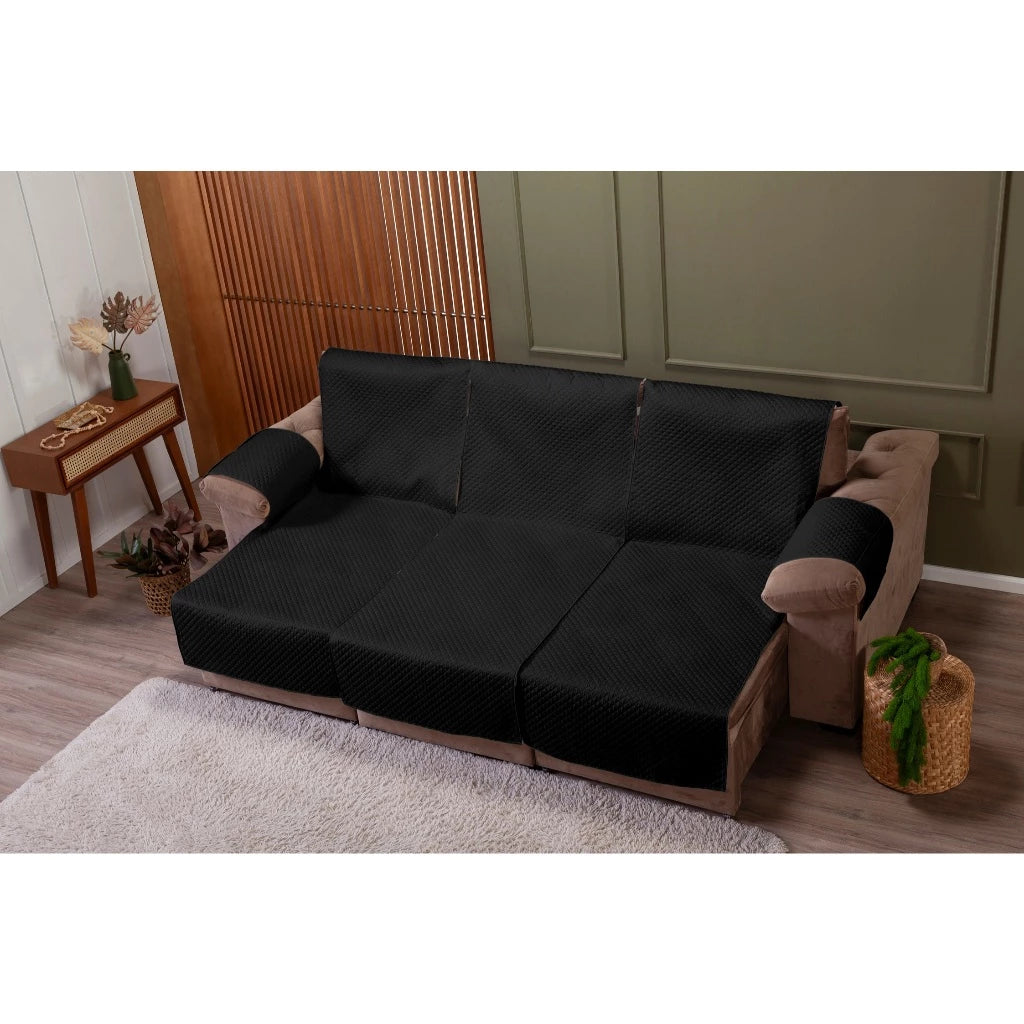 Protetor de Sofá Retrátil Impermeável Matelado com Porta-Objetos - 2 e 3 Lugares/Módulos