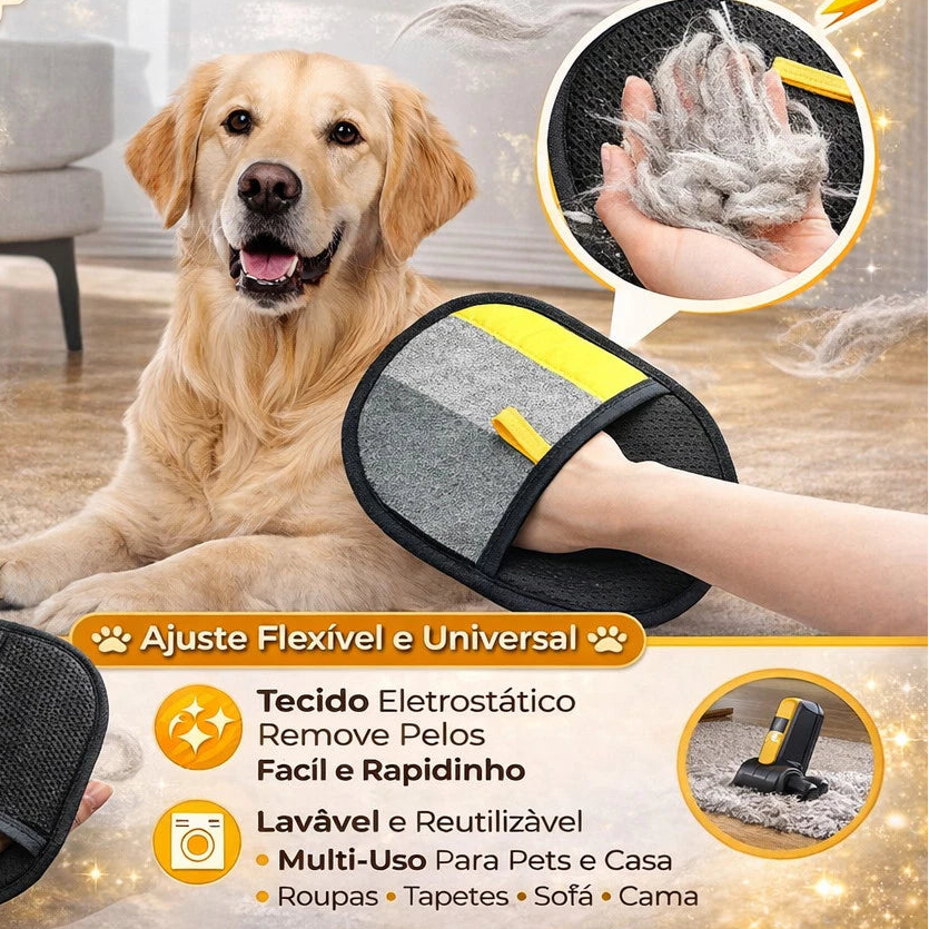 Luva Removedora de Pelos para Pets Lavável e Reutilizável – Uso em Roupas, Sofá e Carro Lar da Ana