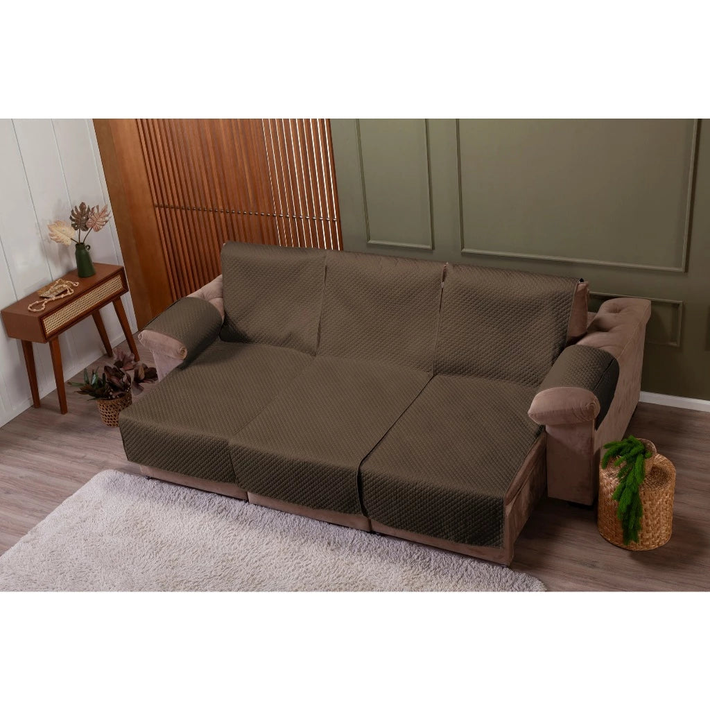 Protetor de Sofá Retrátil Impermeável Matelado com Porta-Objetos - 2 e 3 Lugares/Módulos