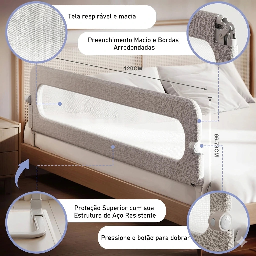 Grade de Proteção para Cama Dobrável – Barra de Segurança para Crianças, Adultos e Idosos Lar da Ana