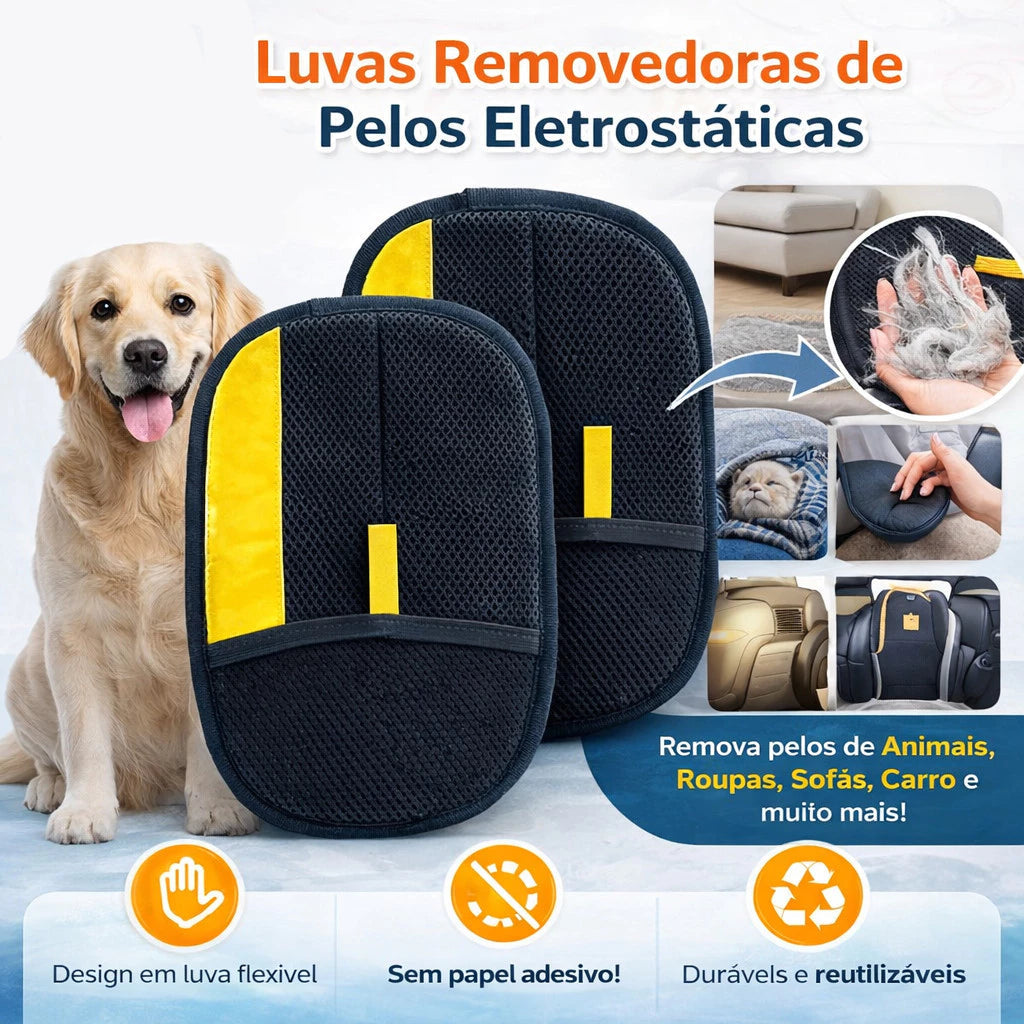 Luva Removedora de Pelos para Pets Lavável e Reutilizável – Uso em Roupas, Sofá e Carro Lar da Ana