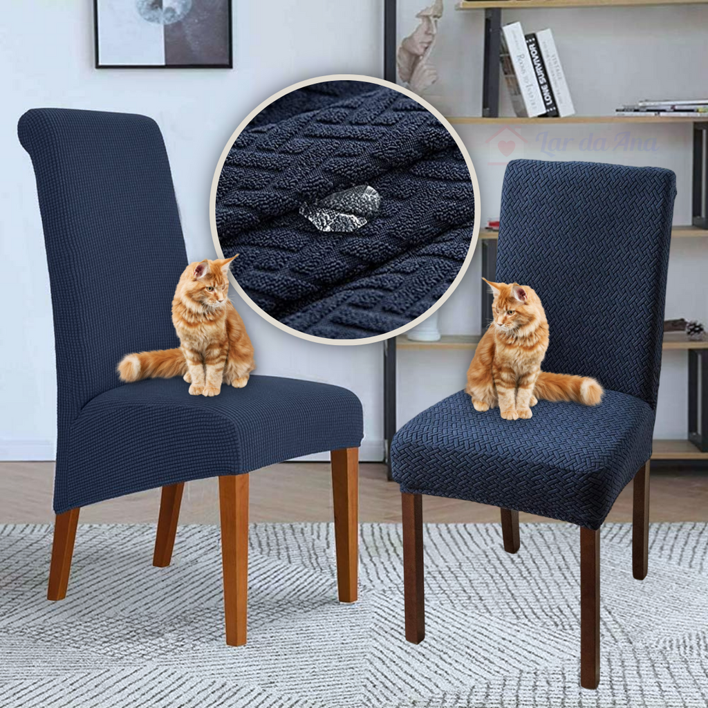 Kit Capas de Cadeira Impermeável - Tecido Jacquard lar da ana azul marinho