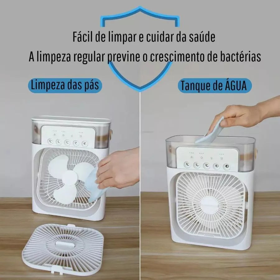 Mini Climatizador Portátil USB com Reservatório de Água e LED – Ventilador Umidificador 3 Velocidades Lar da Ana
