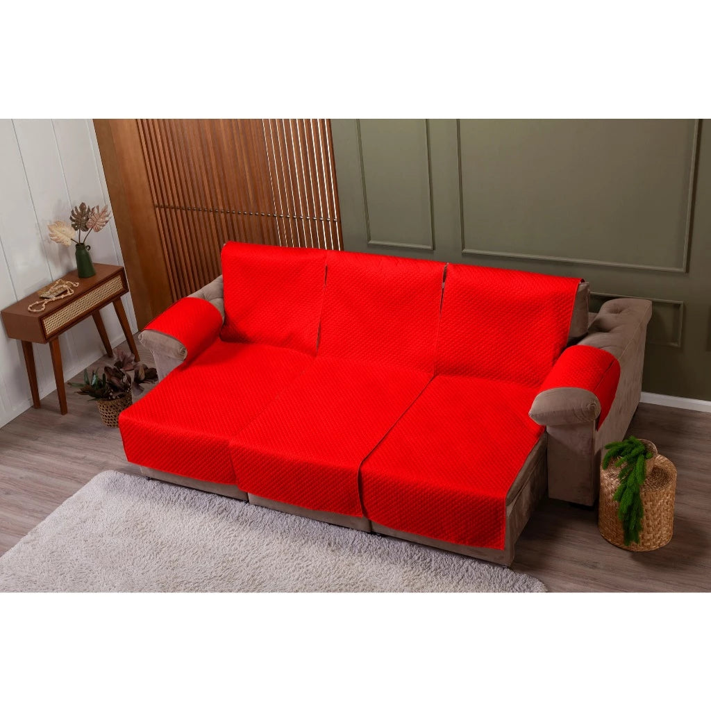 Protetor de Sofá Retrátil Impermeável Matelado com Porta-Objetos - 2 e 3 Lugares/Módulos