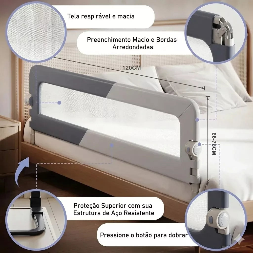 Grade de Proteção para Cama Dobrável – Barra de Segurança para Crianças, Adultos e Idosos Lar da Ana