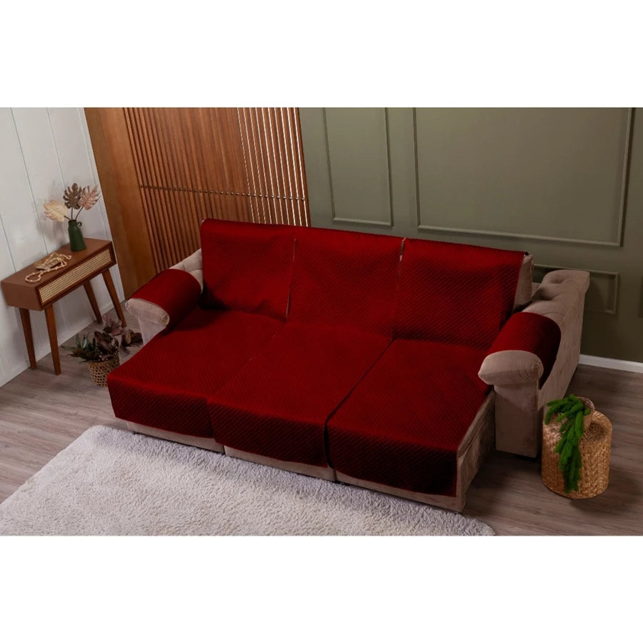 Protetor de Sofá Retrátil Impermeável Matelado com Porta-Objetos - 2 e 3 Lugares/Módulos