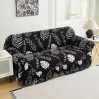 Capa Decorativa de Sofá com Saia Moderna Ajustável Universal - Folhagem Preta lar da ana