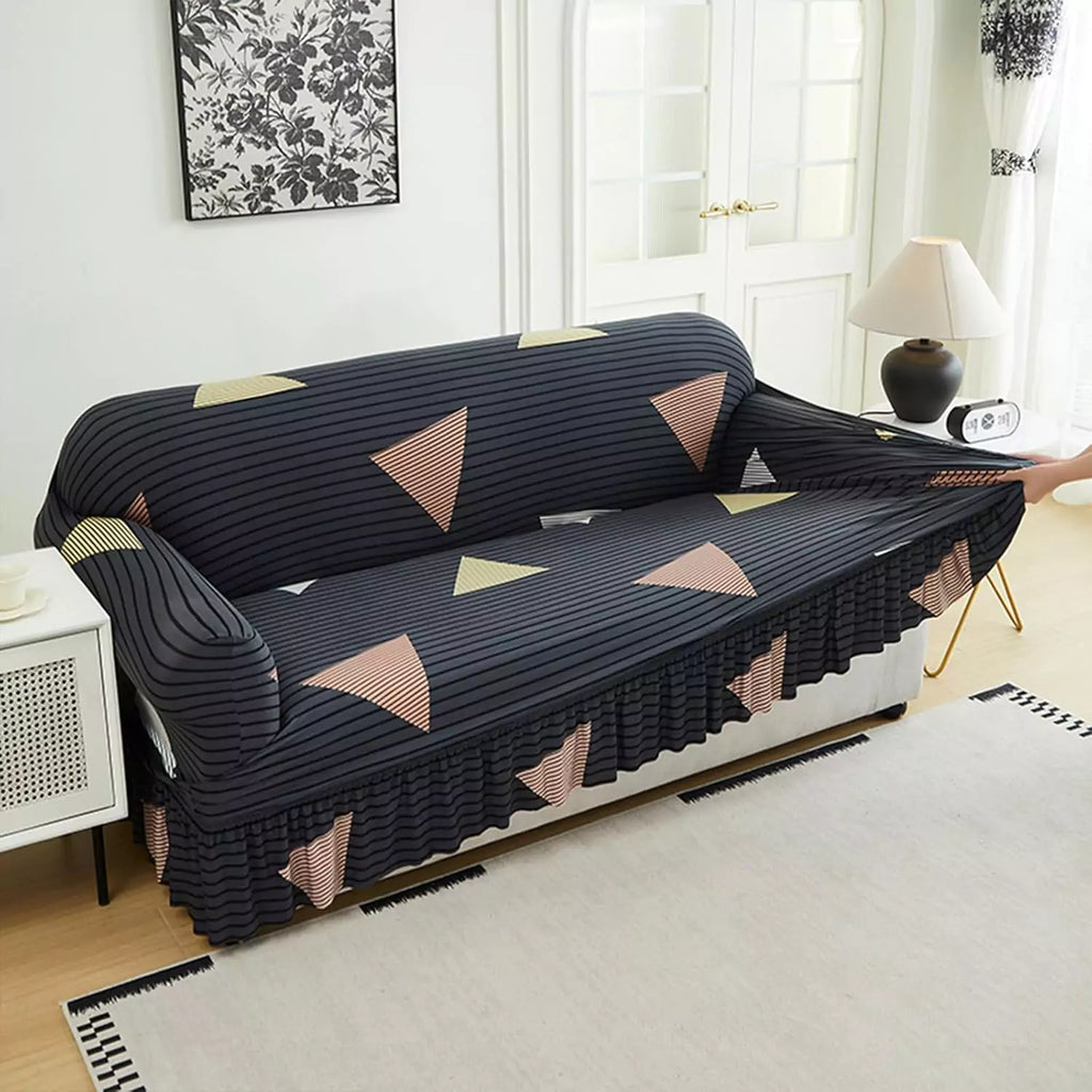 Capa Decorativa de Sofá com Saia Moderna Ajustável Universal - Preto Triangular lar da ana
