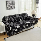 Capa Decorativa de Sofá com Saia Moderna Ajustável Universal - Folhagem Preta lar da ana