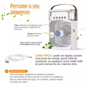 Mini Climatizador Portátil USB com Reservatório de Água e LED – Ventilador Umidificador 3 Velocidades Lar da Ana