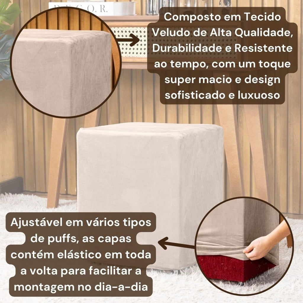 Capa de Puff em Veludo Suede – Sofisticação, Conforto e Renovação Imediata Lar da Ana