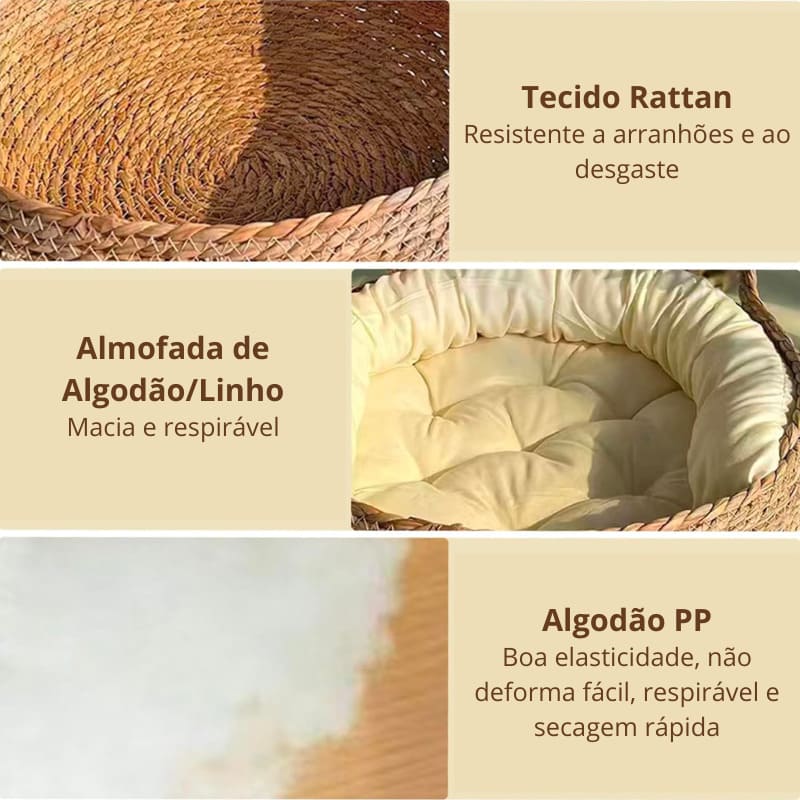 Cama Ninho para Gato Decorativa em Tecido Rattan com Almofadas