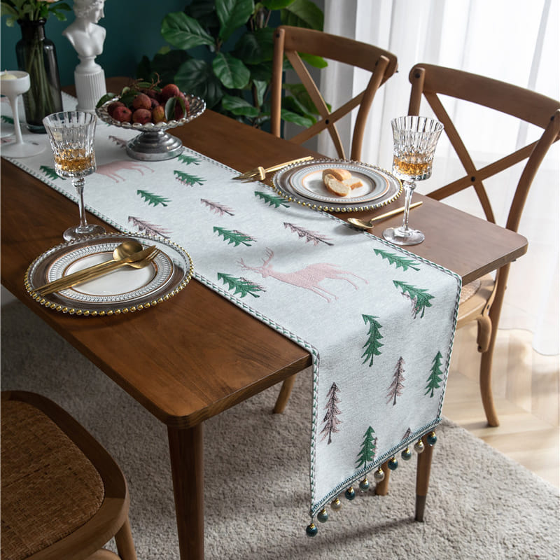 Caminho de Mesa Trilho de Mesa em tecido Jacquard com Flor branco pinheiro rosa lar da ana