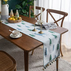 Caminho de Mesa Trilho de Mesa em tecido Jacquard com Flor branco pinheiros azuis lar da ana