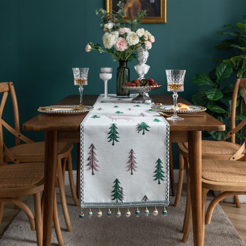 Caminho de Mesa Trilho de Mesa em tecido Jacquard com Flor branco pinheiro rosa lar da ana