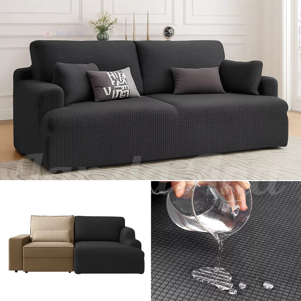 Capa Sofá Retrátil Semi Impermeável - Tecido Jacquard Cinza Escuro Lar da Ana