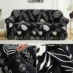 Capa Decorativa de Sofá com Saia Moderna Ajustável Universal - Folhagem Preta lar da ana