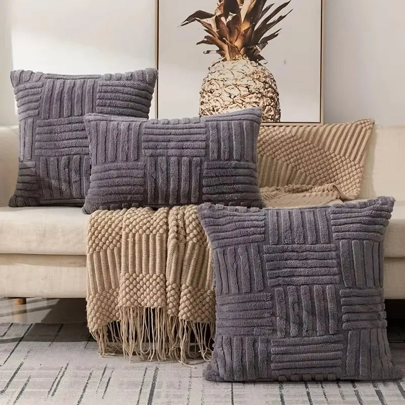 Capa de Almofada Decorativa de Luxo - Tecido Aveludado Estampa Boho Listrada cinza lar da ana