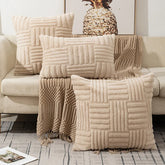 Capa de Almofada Decorativa de Luxo - Tecido Aveludado Estampa Boho Listrada khaki lar da ana