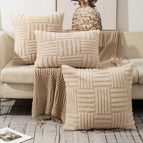 Capa de Almofada Decorativa de Luxo - Tecido Aveludado Estampa Boho Listrada khaki lar da ana