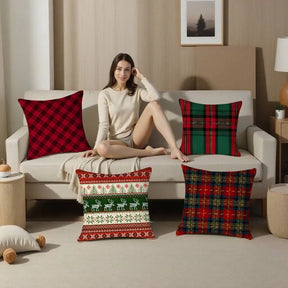 Capa de Almofada Xadrez Natalina Dupla Face - Decoração de Natal Lar da Ana