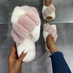Chinelo Pantufa Feminina em Plush para Inverno lar da ana rosa e branco