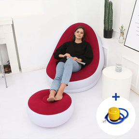 Conjunto Poltrona Inflável + Apoio de Pé para Descanso Leitura vermelho lar da ana