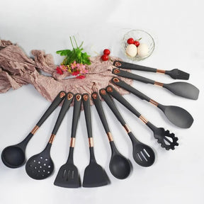 Kit Utensílios de Cozinha Silicone 10 Peças Com Organizador Rosé lar da ana