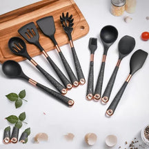 Kit Utensílios de Cozinha Silicone 10 Peças Com Organizador Rosé lar da ana