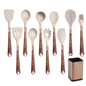 Kit Utensílios de Cozinha Silicone 10 Peças Com Organizador Rosé lar da ana