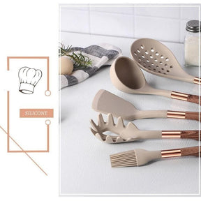 Kit Utensílios de Cozinha Silicone 10 Peças Com Organizador Rosé lar da ana