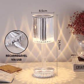 Luminária de Mesa LED Recarregável Sem Fio Cristal lar da ana