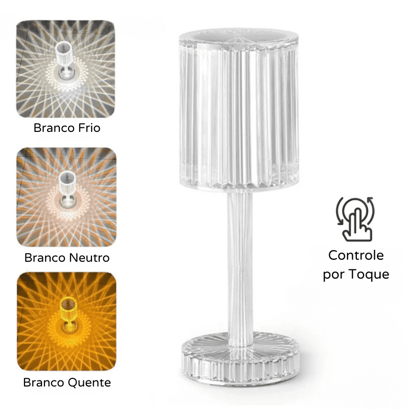 Luminária de Mesa LED Recarregável Sem Fio Cristal lar da ana
