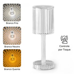 Luminária de Mesa LED Recarregável Sem Fio Cristal lar da ana