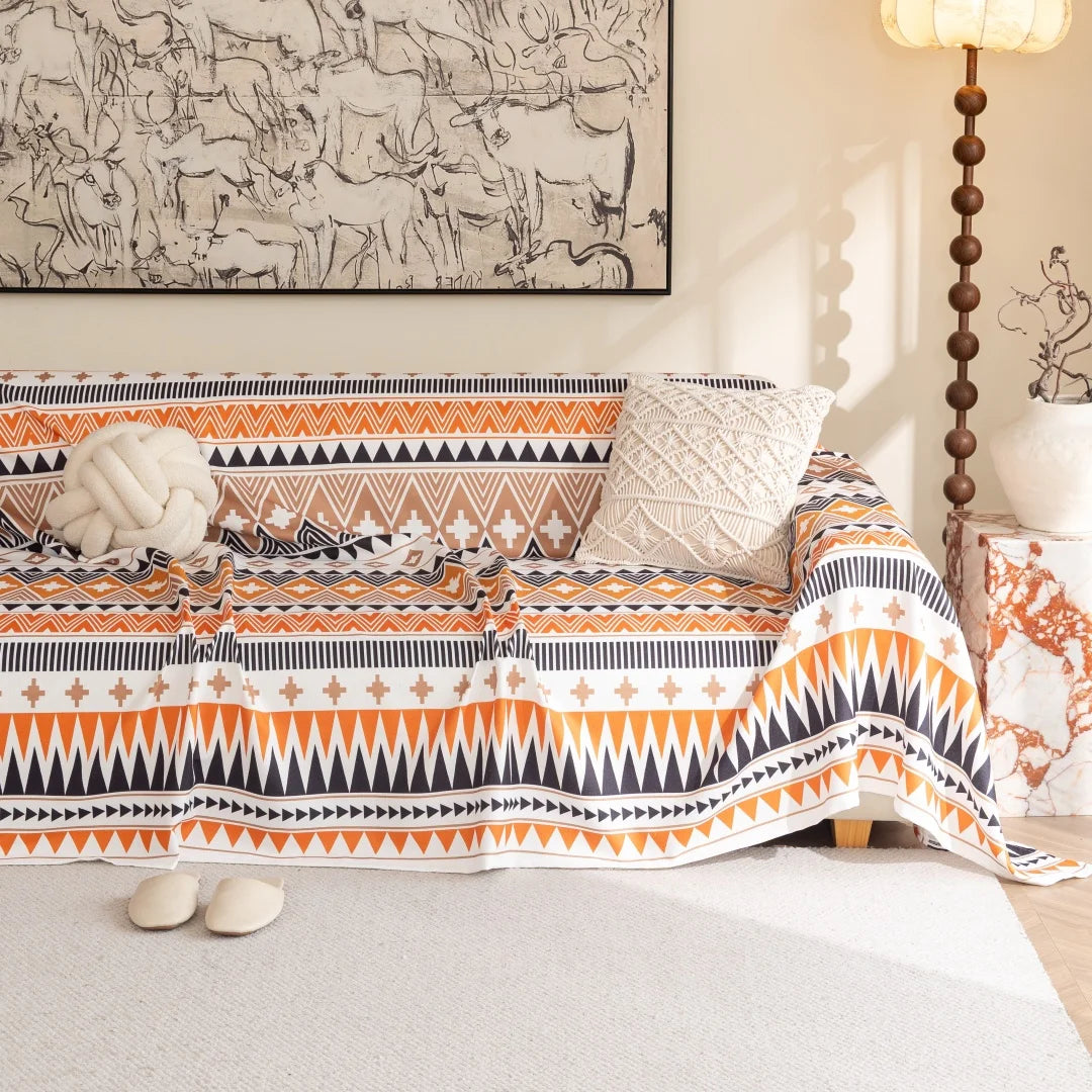 Manta de Sofá Estilo Boho Geométrico – Protetor Decorativo Lar da Ana