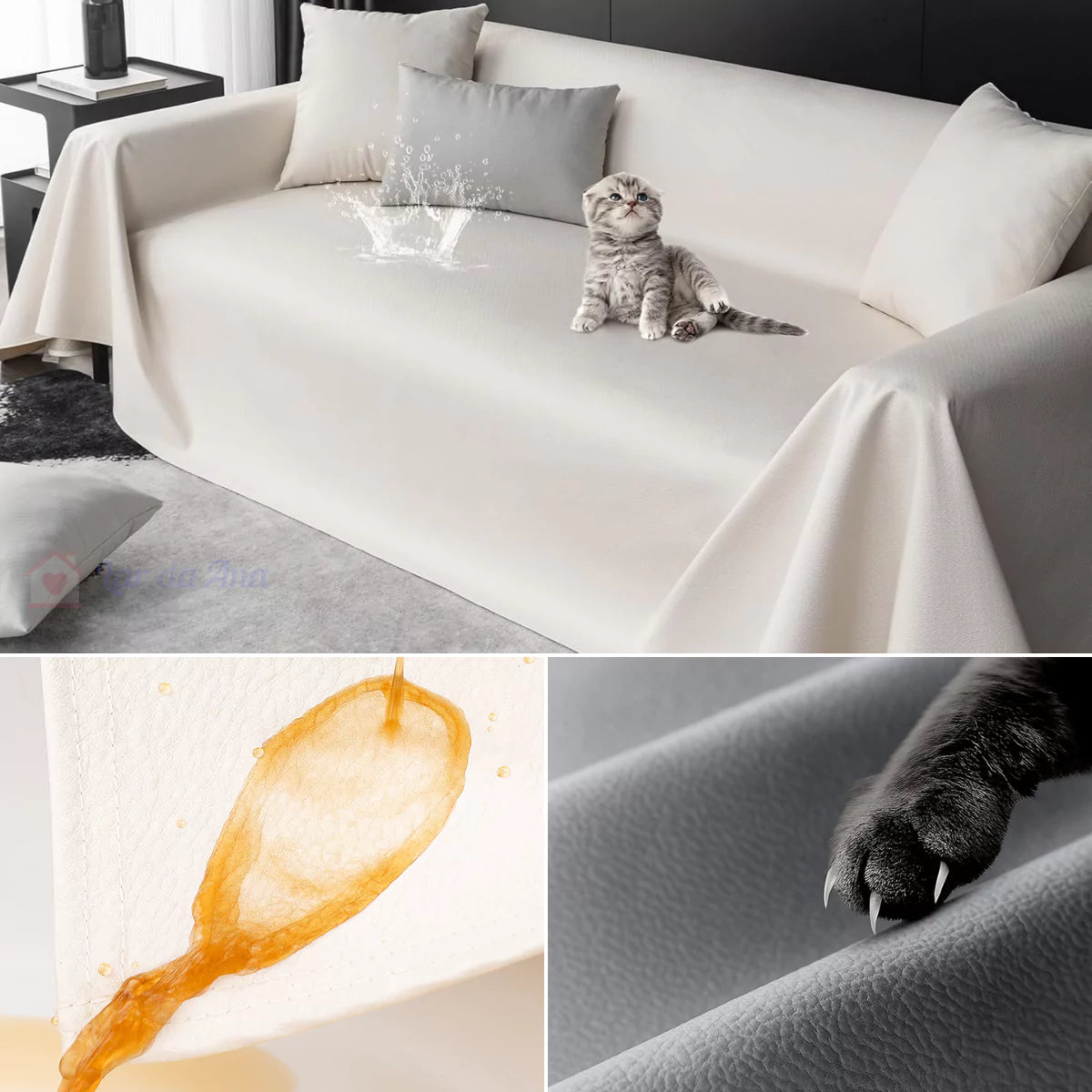 Manta de Sofá de Couro Impermeável Bege Claro Lar da Ana