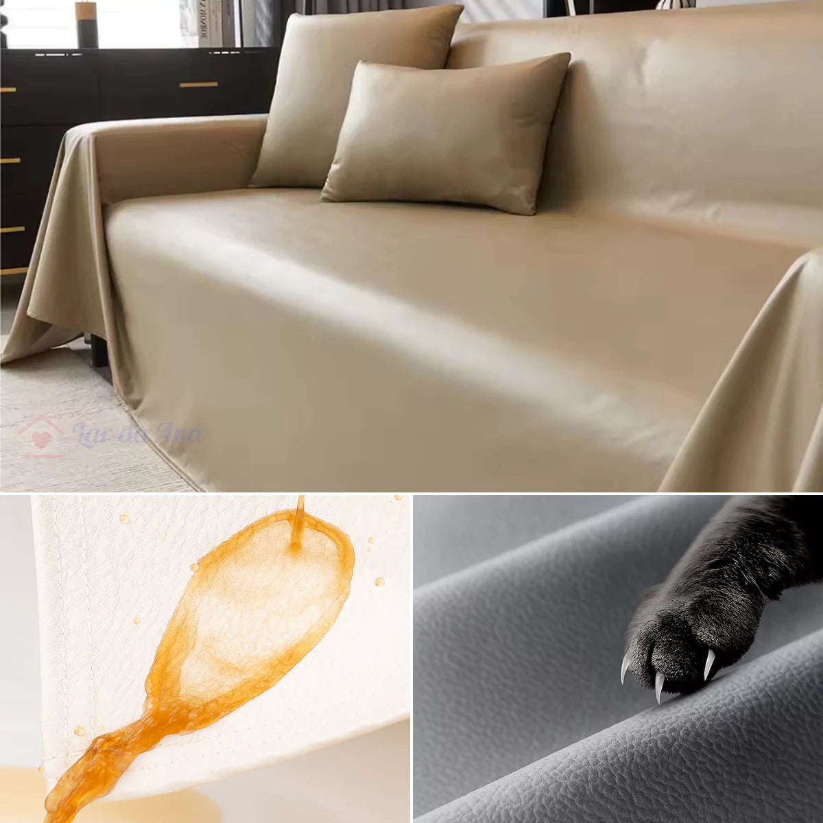 Manta de Sofá de Couro Impermeável Khaki Lar da Ana