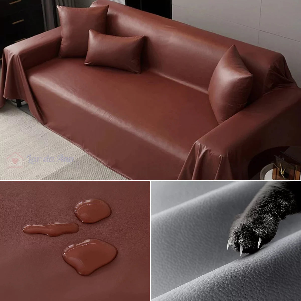 Manta de Sofá de Couro Impermeável Marrom Lar da Ana