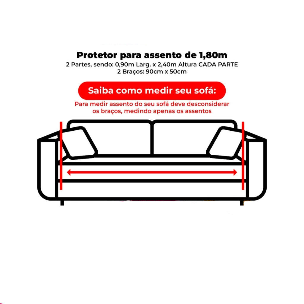 Protetor de Sofá Retrátil Impermeável Matelado com Porta-Objetos - 2 Lugares/Módulos Lar da Ana