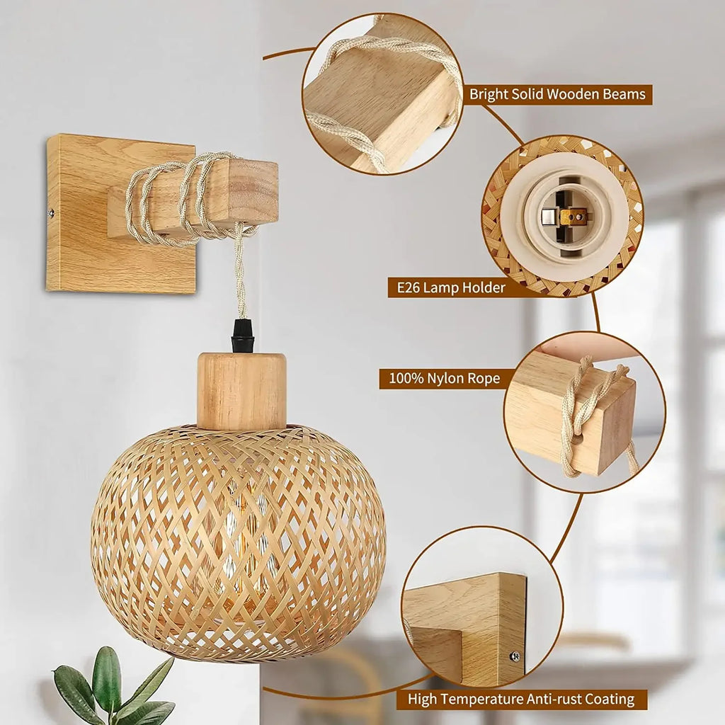 Pendente Arandela De Parede Retro em Bambu Rattan Estilo Japonês lar da ana