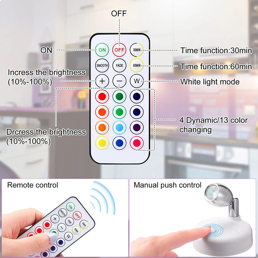 Luminária Spot Led Direcionável Wireless com Controle Remoto - Pilha Lar da Ana