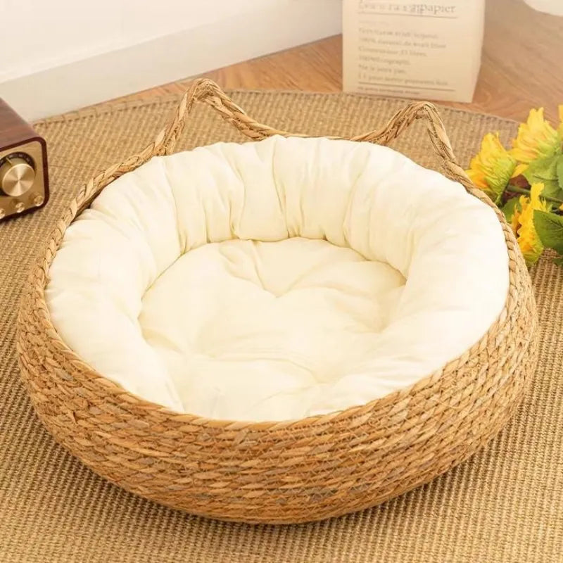 Cama Ninho para Gato Decorativa em Tecido Rattan com Almofadas lar da ana