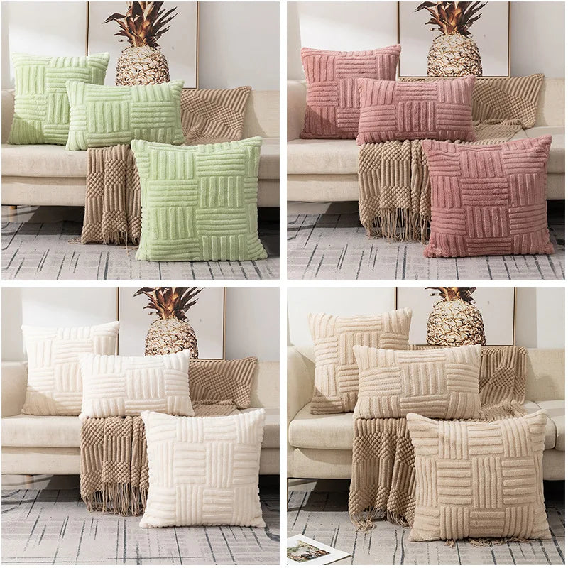 Capa de Almofada Decorativa de Luxo - Tecido Aveludado Estampa Boho Listrada lar da ana