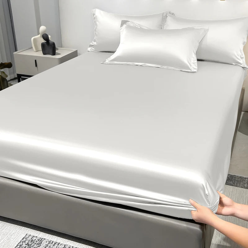 Lençol de Cetim Estilo Seda Gelada Branco Lar da Ana