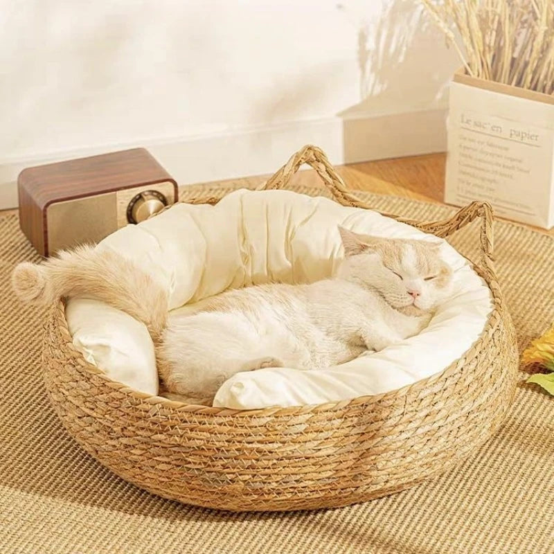 Cama Ninho para Gato Decorativa em Tecido Rattan com Almofadas lar da ana