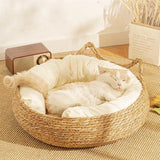 Cama Ninho para Gato Decorativa em Tecido Rattan com Almofadas