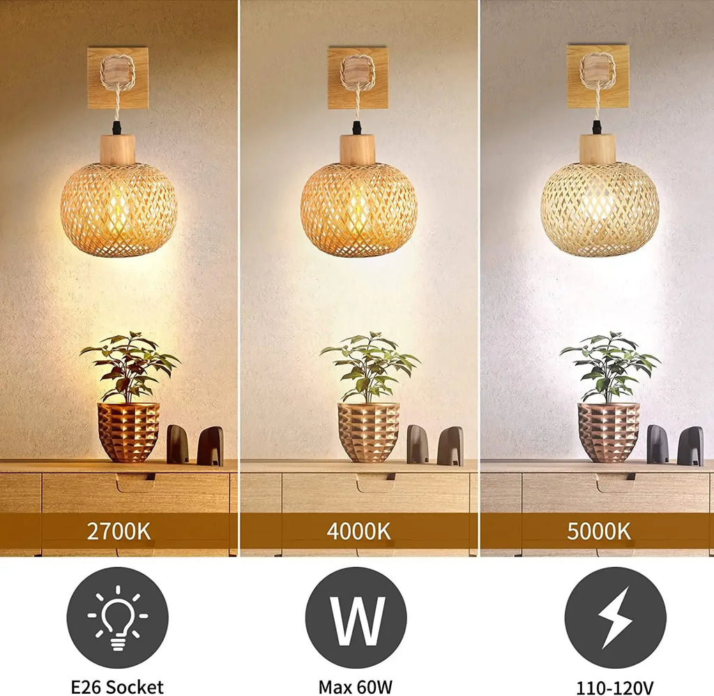 Pendente Arandela De Parede Retro em Bambu Rattan Estilo Japonês lar da ana