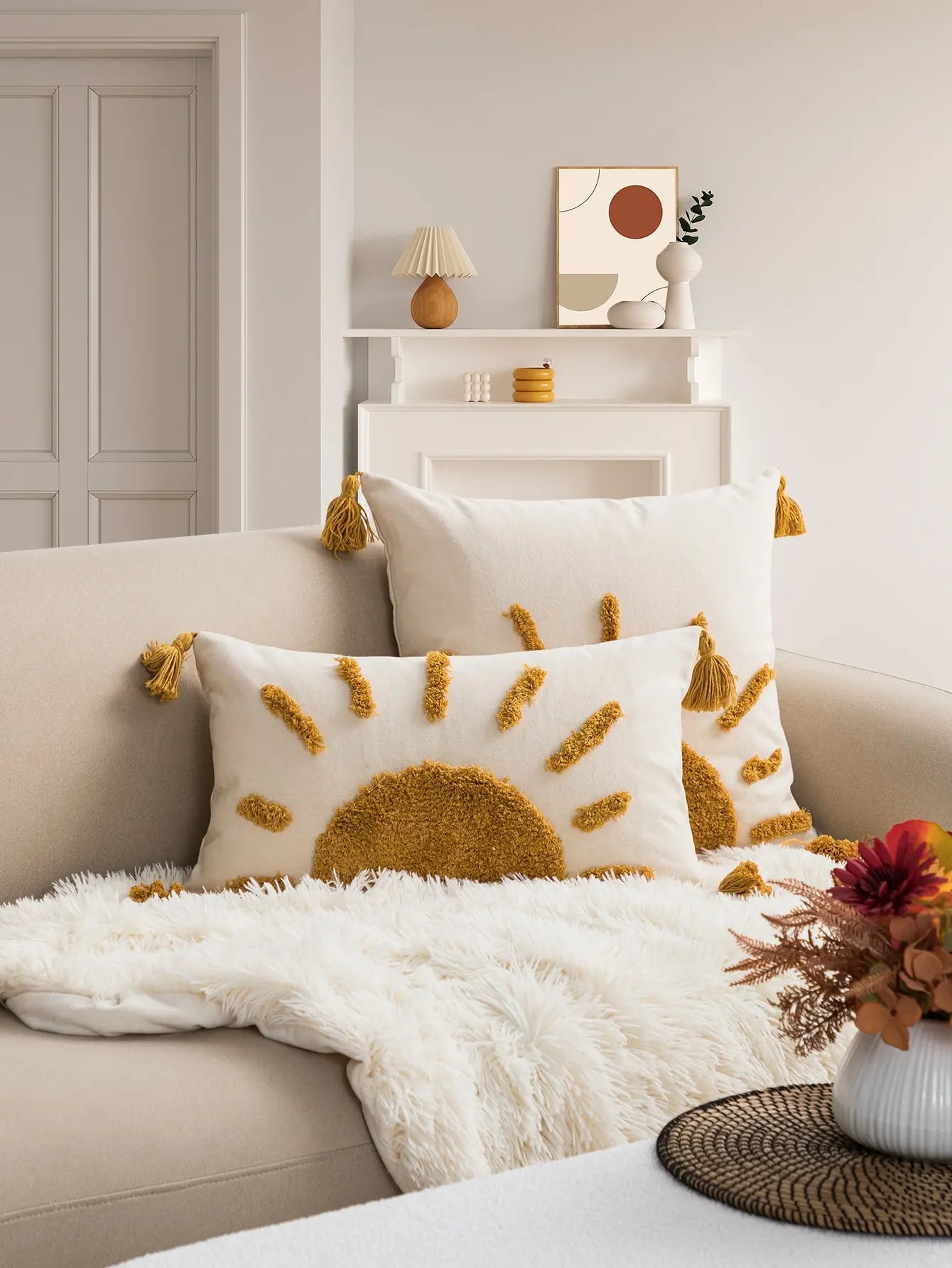 Capa de almofada série Sol Amarelo em Algodão boêmio Bordado lar da ana