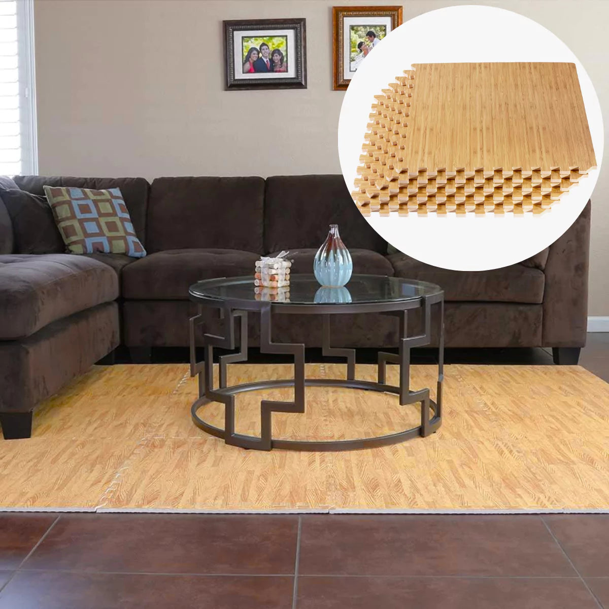 Tapete Decorativo em EVA Modular estampa em Madeira bege lar da ana